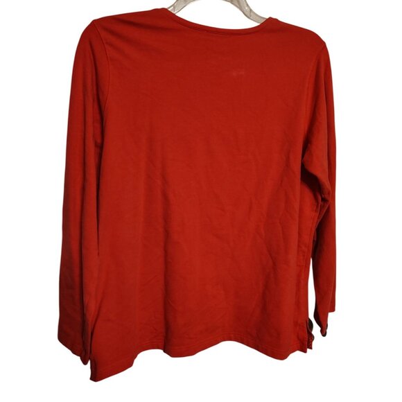 Quacker Factory Large Bright Pink Long Sleeve Shirt, Whale, Rhinestone V-Neck - Picture 4 of 4